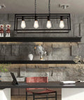 Modern Rectangle Black 4 Light Pendant For Dining Room And Kitchen Island Lighting Fixture With Adjustable Height Chains
