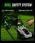 40V 16 Inch Cordless Electric Lawn Mower With 4.0Ah Battery, Lightweight Green Yard Machine For Effortless Mowing, No Gas Or Cords, Easy Start, Quiet Power, Durable Deck, Ideal For Small To Medium Lawns, Easy Storage dual safety system with pull switch handle and removable safety key