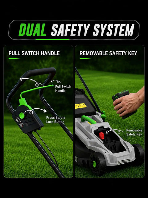 40V 16 Inch Cordless Electric Lawn Mower With 4.0Ah Battery, Lightweight Green Yard Machine For Effortless Mowing, No Gas Or Cords, Easy Start, Quiet Power, Durable Deck, Ideal For Small To Medium Lawns, Easy Storage dual safety system with pull switch handle and removable safety key