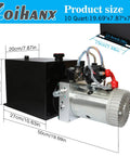 12V Hydraulic Power Unit With 10 Quart Reservoir Double Acting Pump For Dump Trailers And DIY Hydraulic Systems High Pressure 3200 PSI Electric Hydraulic Pump Built Tough For Lifting Heavy Machinery, dimensions annotated