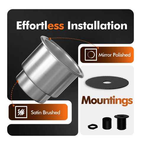 Four Pack Boat Cup Holders 316 Stainless Steel Marine Grade Drink Holders With Drain installation components and design details
