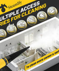 Cutaway view of a house with accessories for Powerful Handheld Steam Cleaner With 1050W Quick Heat In 3 To 5 Minutes shown above.