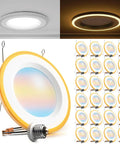 Sunco 24 Pack 6 Inch LED Recessed Lighting Retrofit with Night Light, 2700K/3000K/4000K/5000K/6000K Selectable, Dimmable Can Lights, showing various angles.