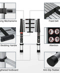 No Fuss Collapsible Aluminum Telescoping Ladder 10.5 Ft With Locking System featuring locking mechanism and anti-slip feet