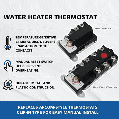 Plug And Play Electric Water Heater Tune Up Kit With Thermostat Set And Element Wrench, includes upper and lower thermostats