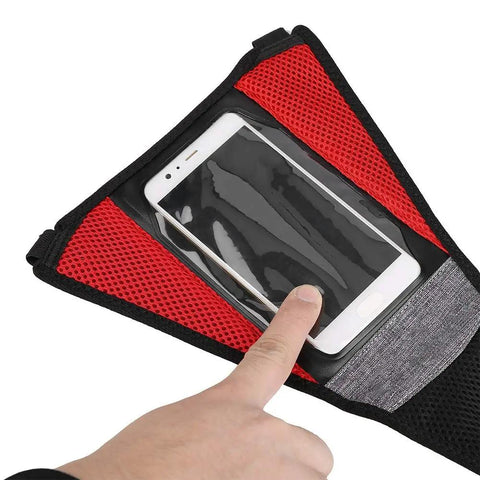 Elastic Bike Sweat Band With Attachments For Indoor Cycling Trainer Black Mesh Denim 56x21cm With Handy Phone Pocket Fits Up To 5.5 Inch Phone