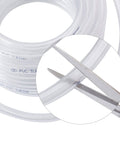 Clear 3/8 Inch ID 100 Ft Vinyl Tubing For Low Pressure, Flexible PVC Hose shown with scissors cutting the tubing