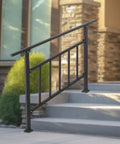 Kickass Four Step Stair Railing With Metal Fence For Indoor And Outdoor Steps Heavy Duty Steel Handrail supporting concrete steps.
