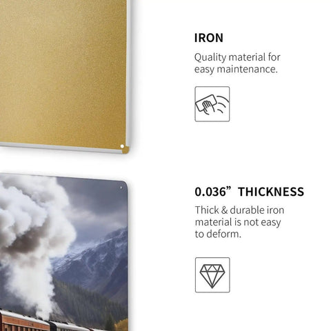 Steam Locomotive Train Square Wall Decor Iron Art back view showing rust-resistant finish and thickness details.