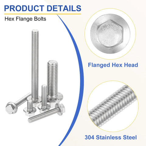 Rugged 5 Pack M6 X 10mm Hex Serrated Flange Bolts Screws Built From Top Shelf 304 Stainless Steel for various applications.