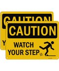 Kickass Caution Watch Your Step Signs 2 Pack 10 X 7 Inch Rust Free Reflective Aluminum Safety Plaque Weatherproof Warning Sign