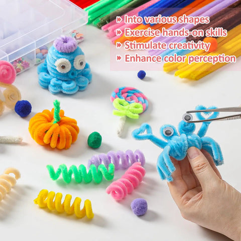 Bulk 500 Piece Rainbow Thick Pipe Cleaners Chenille Stems In 20 Colors, 12 Inch Long 6mm Diameter For Crafts, DIY Projects, Arts And School Activities, Soft Fuzzy Bendable Craft Supplies For Makers And Crafters, shaped into craft figures