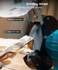 Beefed Up 2X27 Belt Sanding Station Combined With A 6 Inch Grinding Wheel for precision grinding with magnifying shield.