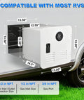 Dimensions of Road Ready 55000 BTU Propane Tankless Water Heater For Camper, 13.5"x12.5"x15" for easy installation.