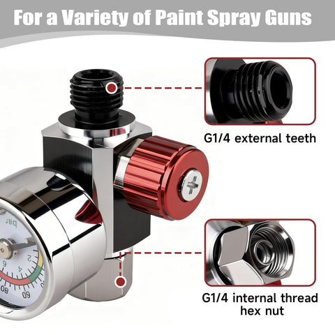 G1 Quarter Inch Air Pressure Regulator Kit With Gauge 0 To 140 PSI Adjustable Flow Control Valve, external teeth, hex nut