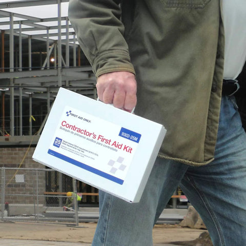 Contractor's First Aid Kit box, white, First Aid Only label 9302-25M for 25 people