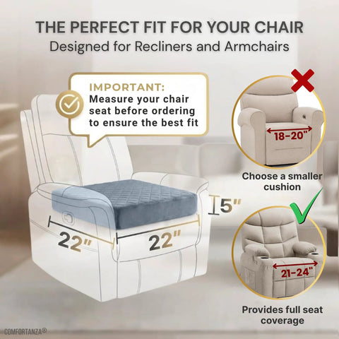 Comfy Memory Foam Armchair Pad For Recliners 22 By 22 By 5 Inches With Washable Velvety Cover Waterproof Layer And Non Slip Base Gray
