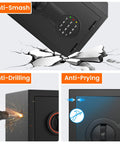 Compact Fireproof Safe For Home And Office With Alarm System, LED Sensor Light shown with anti-smash, drilling, prying features