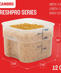 FreshPro 12 Quart Food Storage Container With Lid For Food Prep And Pet Food, BPA Free Clear Polypropylene, filled with pasta