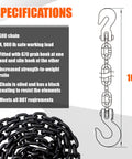 Illustration of Grade 80 Log Chain 5/16 Inch By 15 Feet Heavy Duty Beefed Up Transport Chain With Clevis Grab Hooks specifications