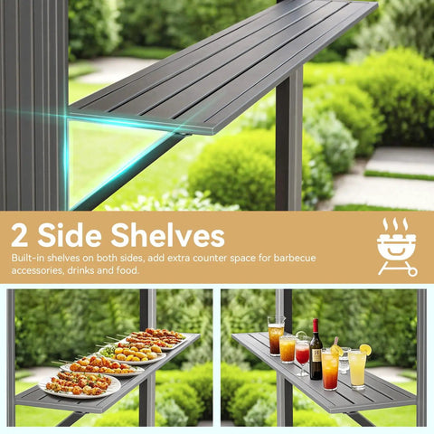 Side shelves on 8x6 Grill Gazebo With Double Galvanized Steel Roof Hardtop Canopy Side Shelves And Ceiling Hook for outdoor use