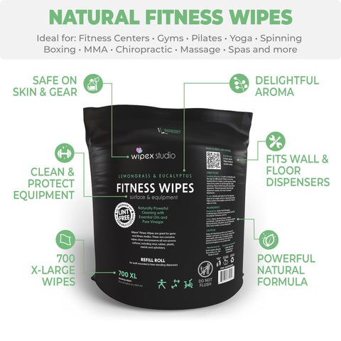 Gym Wipes for Equipment Cleaning Large 8x12 Inches 700 Count Refills for Dispensers Natural Lemongrass Eucalyptus Oil and Vinegar Solution Bulk Multipurpose Surface Wipes for Home and Commercial Gyms