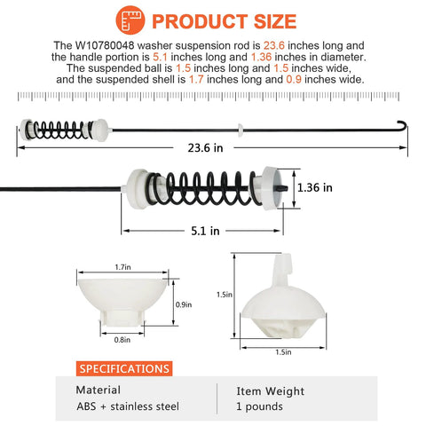 Front view of Beaquicy washer suspension rod kit, 4-pack, with black rod, coil springs and white plastic caps