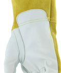 Goatskin and Cowhide MIG Welder Gloves Pack of 12, Kevlar-Trimmed, Fleece-Lined, Medium, with Pearl and Gold finish, palm view