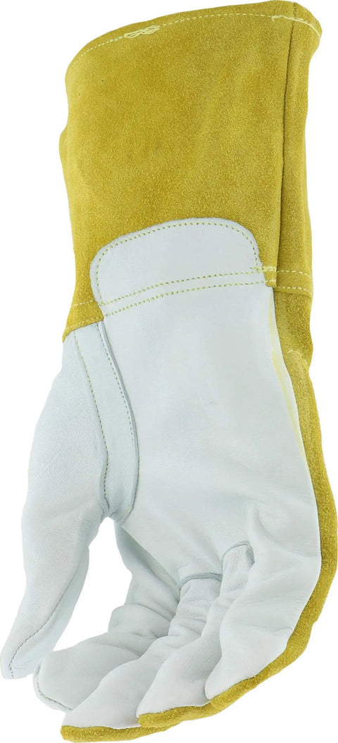 Goatskin and Cowhide MIG Welder Gloves Pack of 12, Kevlar-Trimmed, Fleece-Lined, Medium, with Pearl and Gold finish, palm view