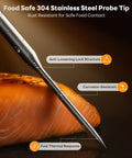 Instant Read Meat Thermometer With Temp Lock And Auto Resume 0.5 Second Digital Probe IP67 Waterproof on salmon.