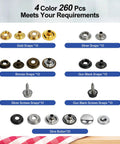Assorted snaps from Heavy Duty Snap Fastener Tool Kit With 5 Dies And 15mm Metal Snaps 266 Piece Stainless Steel Snap Tool Set In Four Color Finish