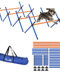 4 Piece Dog Agility Course Set With Adjustable Height Hurdles showing a dog leaping over durable orange jump obstacles