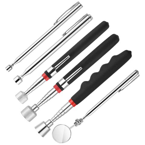 Six Piece Telescopic Magnetic Pick Up Tool Set With Non Slip Handles Extendable Wands for Grabbing Small Metal Parts like Screws