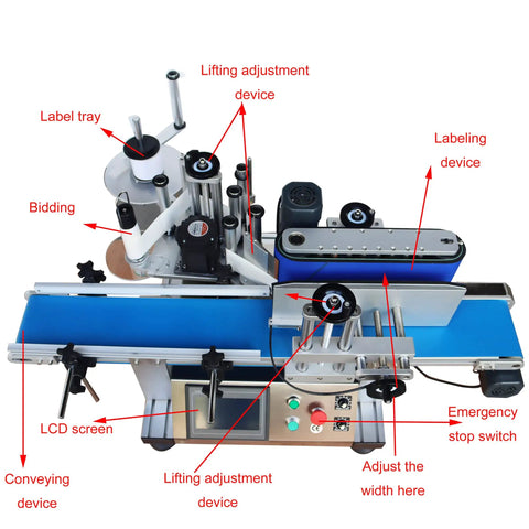 Kickstart Your Production With This High Speed Automatic Round Bottle Labeling Machine Featuring An Adjustable Desktop Conveyor That Hauls Two Hundred Bottles Per Minute Without Breaking A Sweat For Smooth Packaging Results All Day Long, showcasing control panel and components.