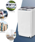 Straight Up Reliable Portable Full Automatic Washing Machine With Built In Drain Pump And Smart Digital Controls 12 Pound capacity shown in various living settings.