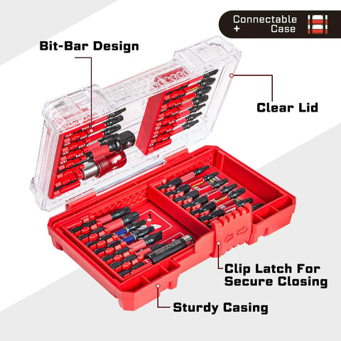27 Piece Impact Screwdriver Bits Set With Magnetic S2 Steel Tips Phillips Slotted Square Torx in pink storage case