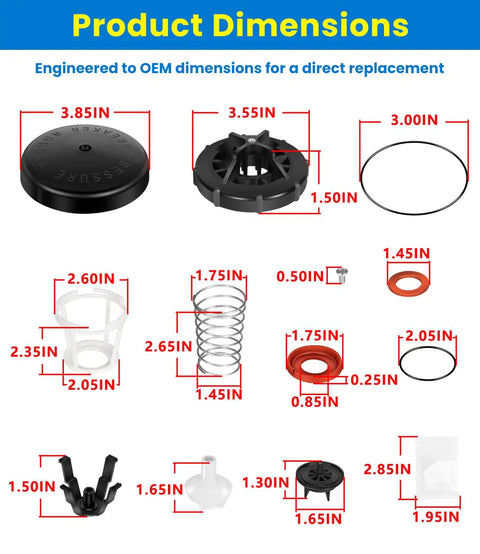 Dimensions of No Fuss All In One Repair Kit For Zurn Wilkins 1 Inch Model 420 And 420XL Pressure Vacuum Breaker PVB components