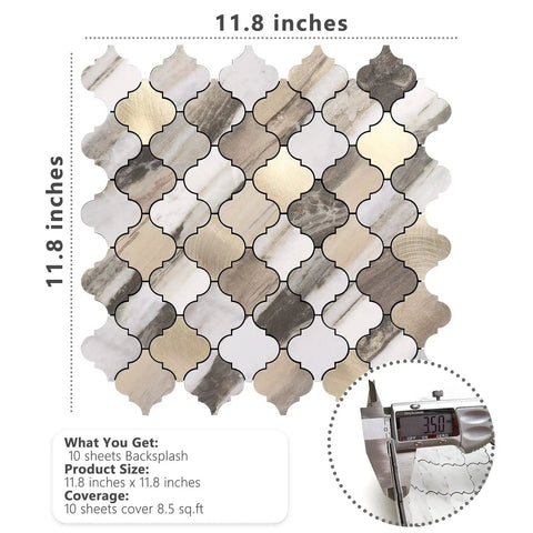 Arabesque Peel And Stick Backsplash Tile For Kitchen And Bathroom Carrara White Marble Look PVC Aluminum Mosaic Sheets 10 Pack