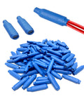 Blue Gel Filled Wire Splice Connectors 100Pcs Pack, Silicone Moisture Barrier, shown in a pile with detailed end view