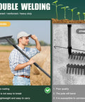 Person holding 63 Inch Bow Rake Heavy Duty Garden Rake With Stainless Steel Handle And Metal Head For Loosening Soil in field