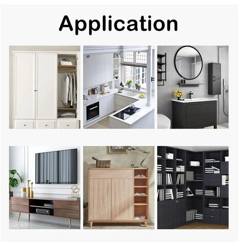 Various cabinet applications illustrating Sturdy Shelf Support Pins And Peg Hardware For Cabinets, Anti Oxidation No Wobble Solid Bearing Frame, Rust Resistant And Easy Install, 50 Piece Cabinet Connecting Fittings Set J05 in different room settings