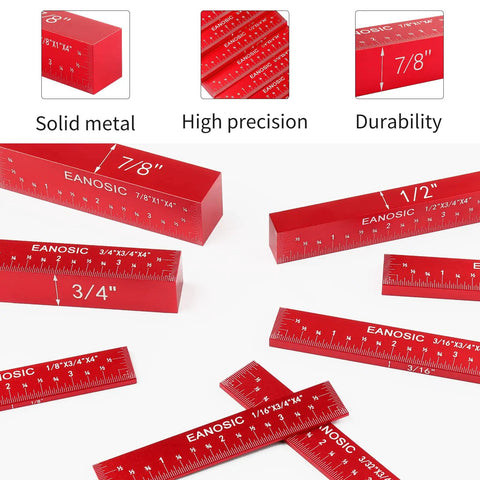 Setup Blocks Height Gauge Set, Eight Piece Aluminum Setup Bars For Router And Table Saw Accessories with Laser Engraved Sizes