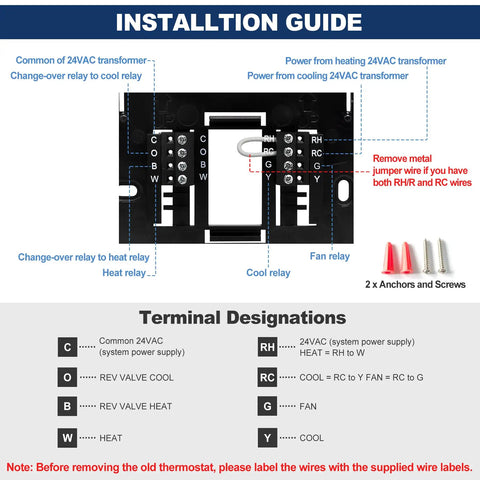 Installation guide for Non Programmable Digital Thermostat For Home With Large LCD Display 1 Heat 1 Cool Electric Or Gas Oil Compatible