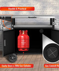 Outdoor Grill Cart With Cabinet And Locking Wheels, Extra Wide Stainless Steel Prep Table, Large Spice Rack, Weatherproof Kitchen Island For BBQ, Cooking And Prep Station with gas cylinder storage