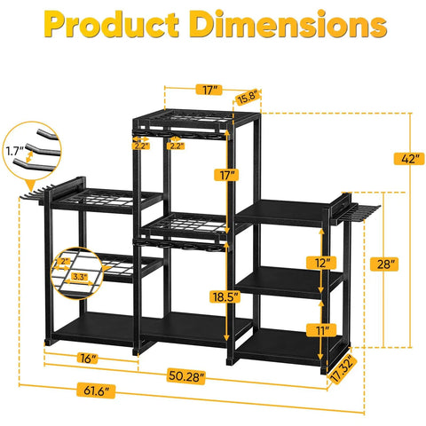 Ultra Large 86 Tool Capacity Freestanding Garden Tool Organizer for Garage and Shed dimensions diagram with measurements