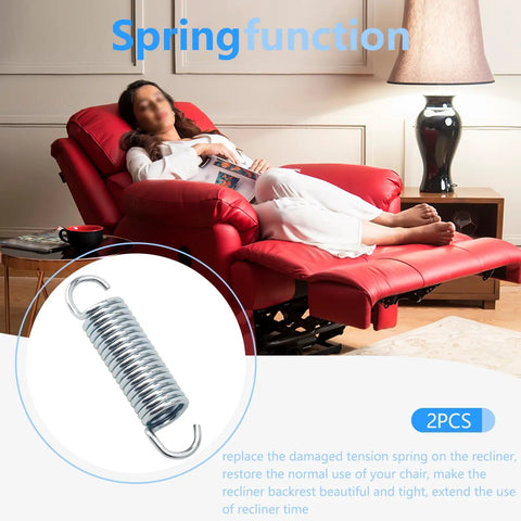 Treat Yourself To Better Lounging With These Hella Solid 3-1/4 Inch Extension Springs, Top Tier Replacement Tension Coils For Saggy Sofa Recliners, No Sweat Install displayed with recliner.
