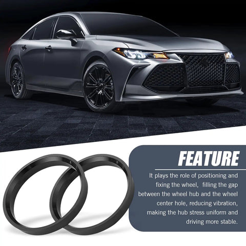 Universal Four Piece Wheel Hub Center Rings For Cars And Trucks 73 To 60 Mm Bore Reducer Adapter with car in background