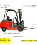 Electric Forklift A20 4,400 Lb Capacity, 118 Inch Lift Height side view with specs and measurements