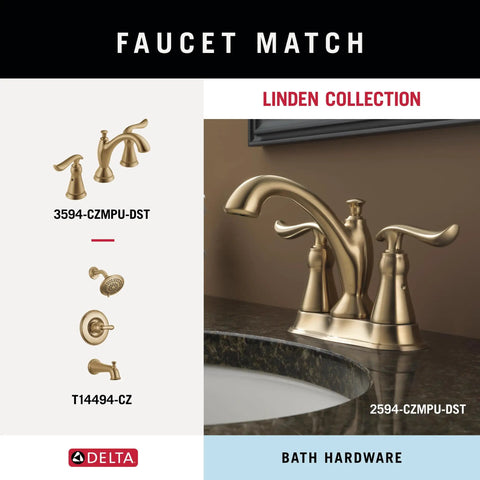Linden Collection faucet set in champagne bronze for bathroom sink, showcasing two-handle design and matching components