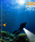 Scuba diver using DL02 Scuba Dive Light Beast Mode Power 3000 Lumens 6500K Cool White Beam underwater at 100M depth